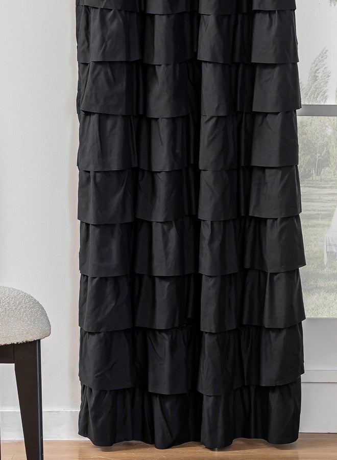 Kotile Black Ruffle Curtain for Living Room 1 Panel, W52 x L84 Inch, Farmhouse Vintage Gypsy Layered Ruffle Window Curtain Rod Pocket Light Filtering Privacy Shabby Chic Gothic Black Ruffled Curtains - Image 4